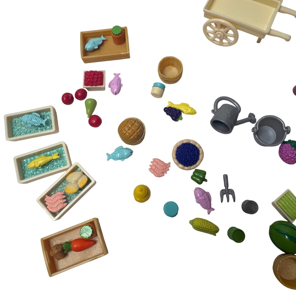 Calico Critters Sylvanian Families Market Garden Food Accessory Lot Cart Fish